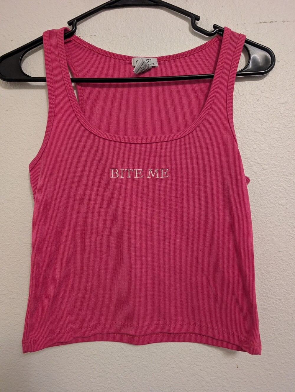 Rue21 Hot Pink Ribbed Tank with "BITE ME" Embroidery